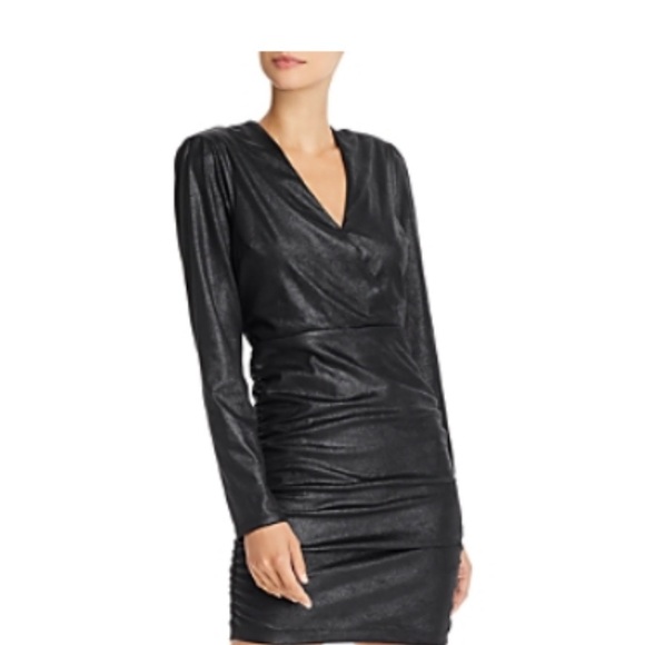 Likely Womens Gwendeolyn Surplice Ruched Mini Dress Black 6 - Picture 1 of 16